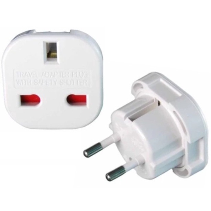 Adaptor priza UK Anglia la Europa, SLIM, Alb