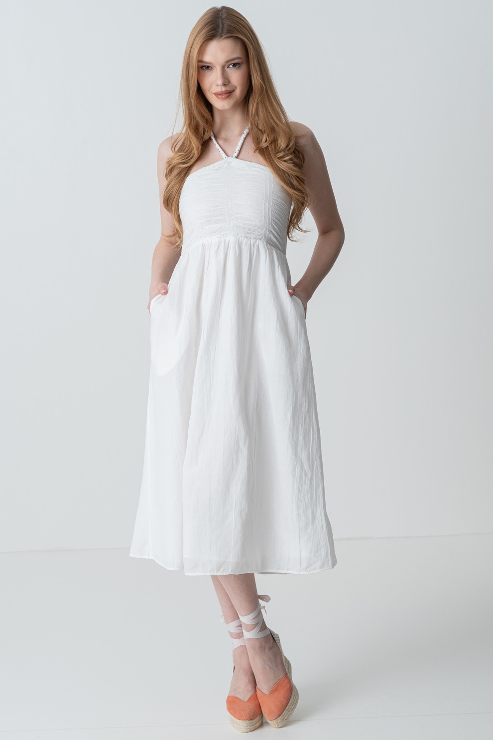 Pepe Jeans London, Rochie midi cu croiala evazata, Alb, S