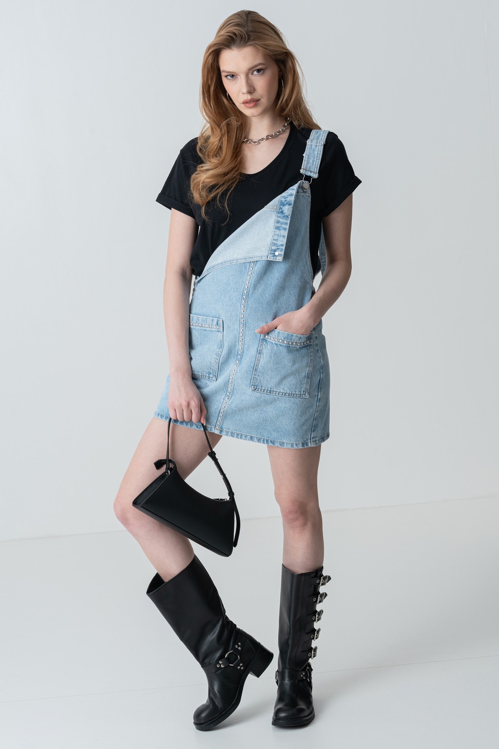 Pepe Jeans London, Rochie-sarafan din denim, Albastru deschis melange, XS