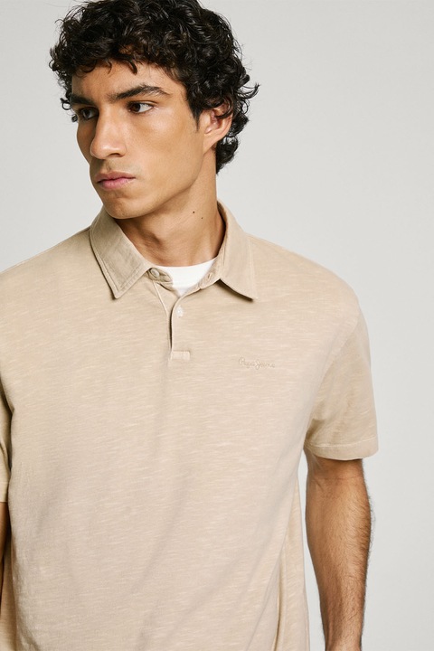 Pepe Jeans London, Tricou polo din bumbac pique, Bej melange