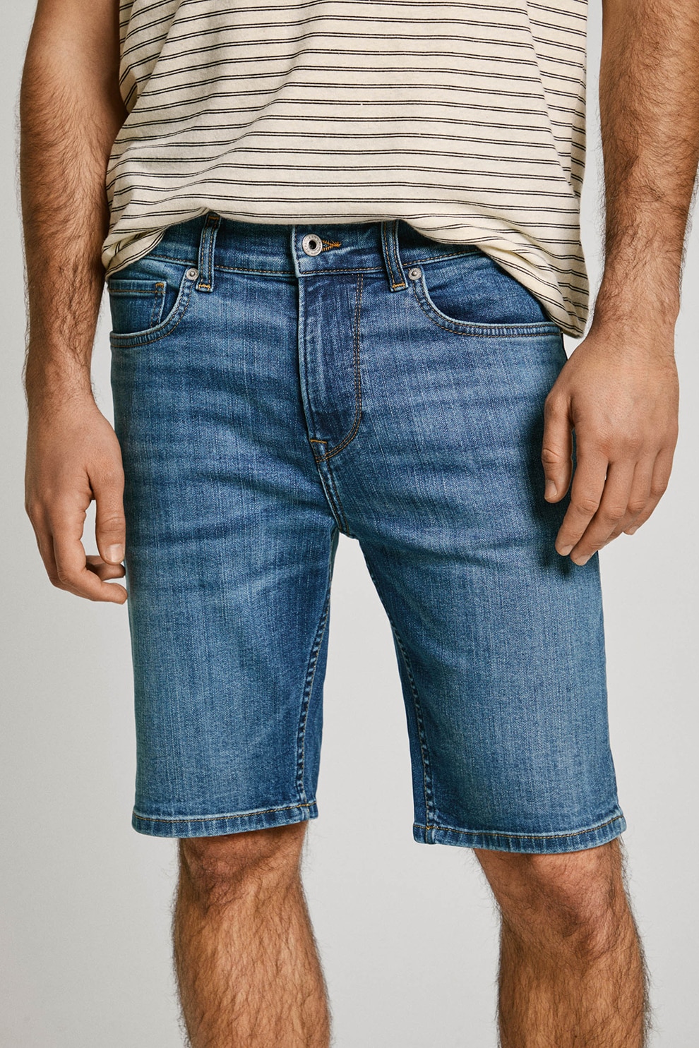 Pepe Jeans London, Bermude uni din denim, Albastru, 31