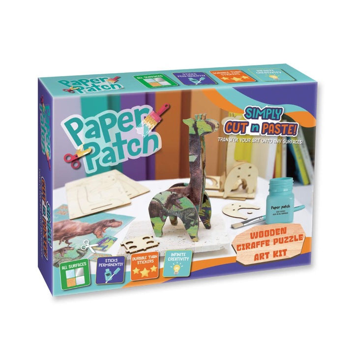 Творчески комплект Strigo, "кръпка от хартия", дървен пъзел жираф