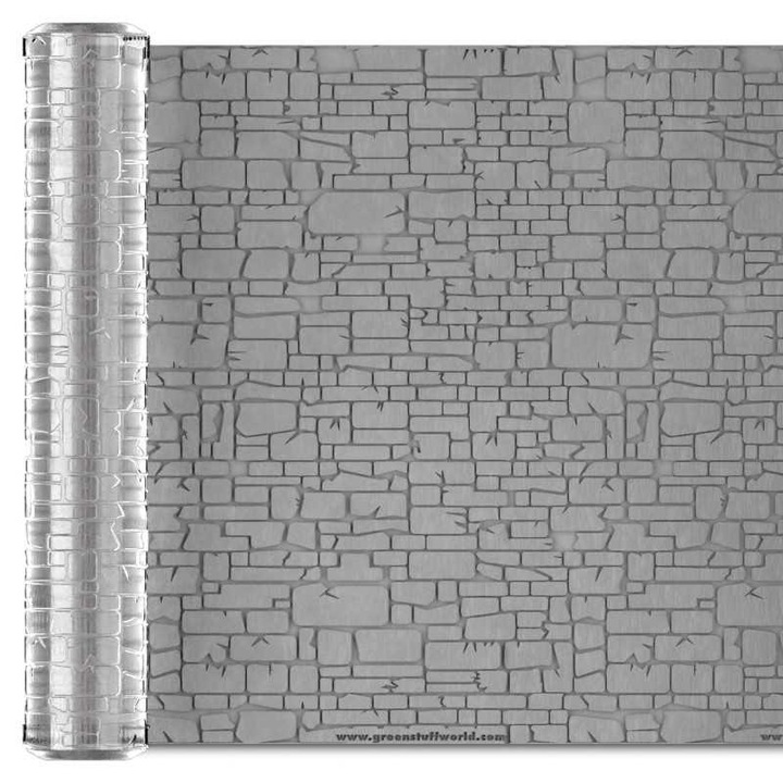 Rola decorativa pentru imprimare model, pe lut si chit, Bricks, Green Stuff World, 14, 5 cm, transparent