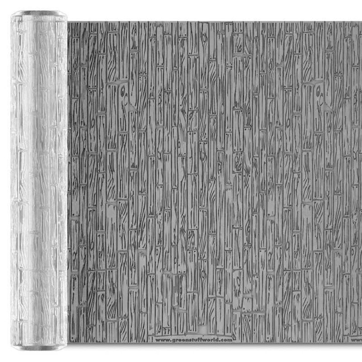 Rola decorativa pentru imprimare model, pe lut si chit, Wood, Green Stuff World, 14, 5 cm, transparent