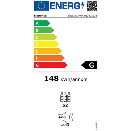 Vitrina de vinuri incorporabila Electrolux ERW1573AOA, 138 l, Capacitate 46 sticle, Clasa G, H 82 cm