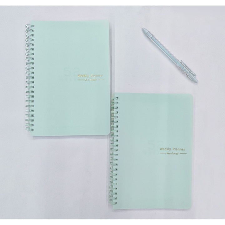 Планер със спирала, за седмична организация, с инструмент за проследяване на навици и списък със задачи, зелен, A5