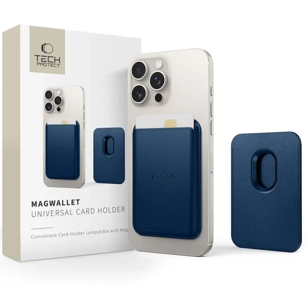 Suport de carduri pentru telefon TECH-PROTECT MagWallet, Compatibil MagSafe, Bleumarin