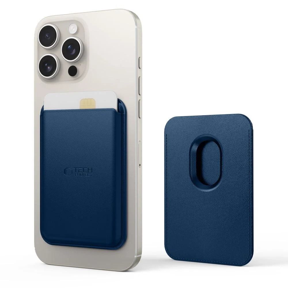 Suport de carduri pentru telefon TECH-PROTECT MagWallet, Compatibil MagSafe, Bleumarin