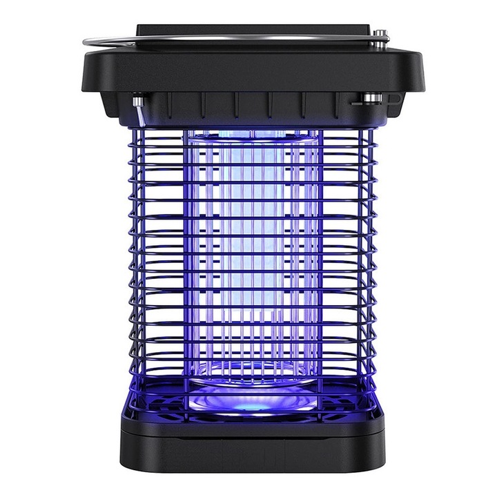 JESWO UV szúnyogriasztó lámpa, napelem és USB, 1300V, 360°, fekete, 22x17x17cm, 1 db