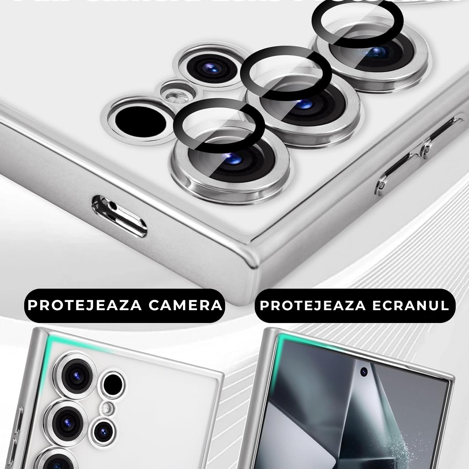 Husa pentru Samsung Galaxy S25 Ultra DaDen® MagSafe Luxury compatibil cu protectie camera, Ultra Protectie, Transparent cu margini argintii