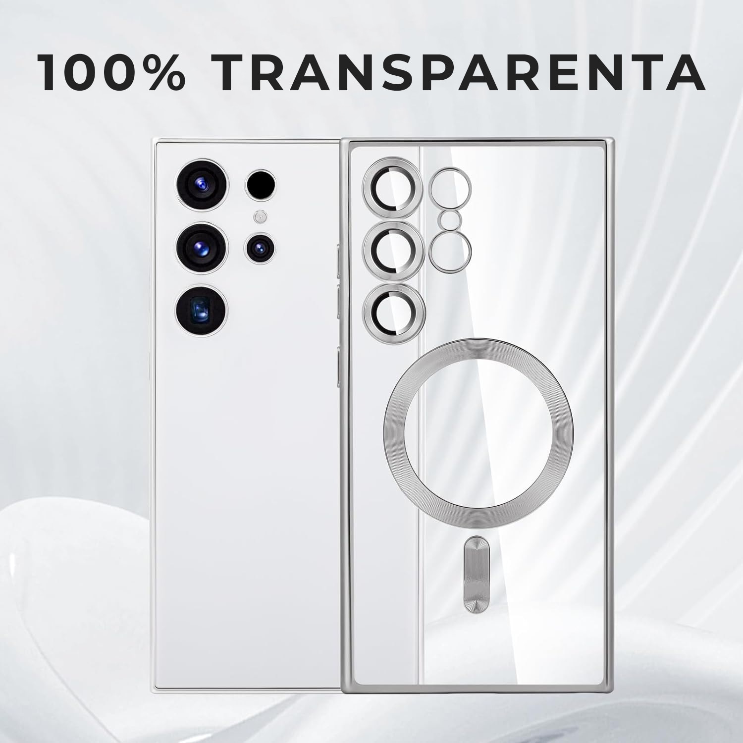 Husa pentru Samsung Galaxy S25 Ultra DaDen® MagSafe Luxury compatibil cu protectie camera, Ultra Protectie, Transparent cu margini argintii