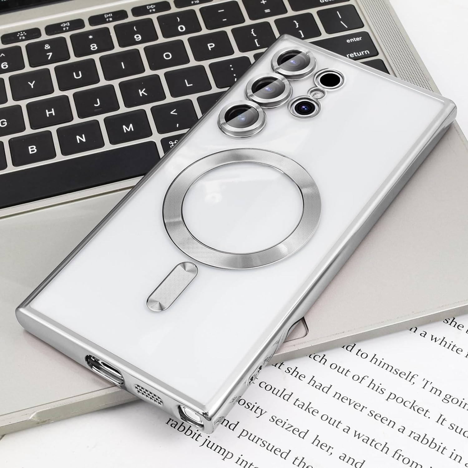 Husa pentru Samsung Galaxy S25 Ultra DaDen® MagSafe Luxury compatibil cu protectie camera, Ultra Protectie, Transparent cu margini argintii