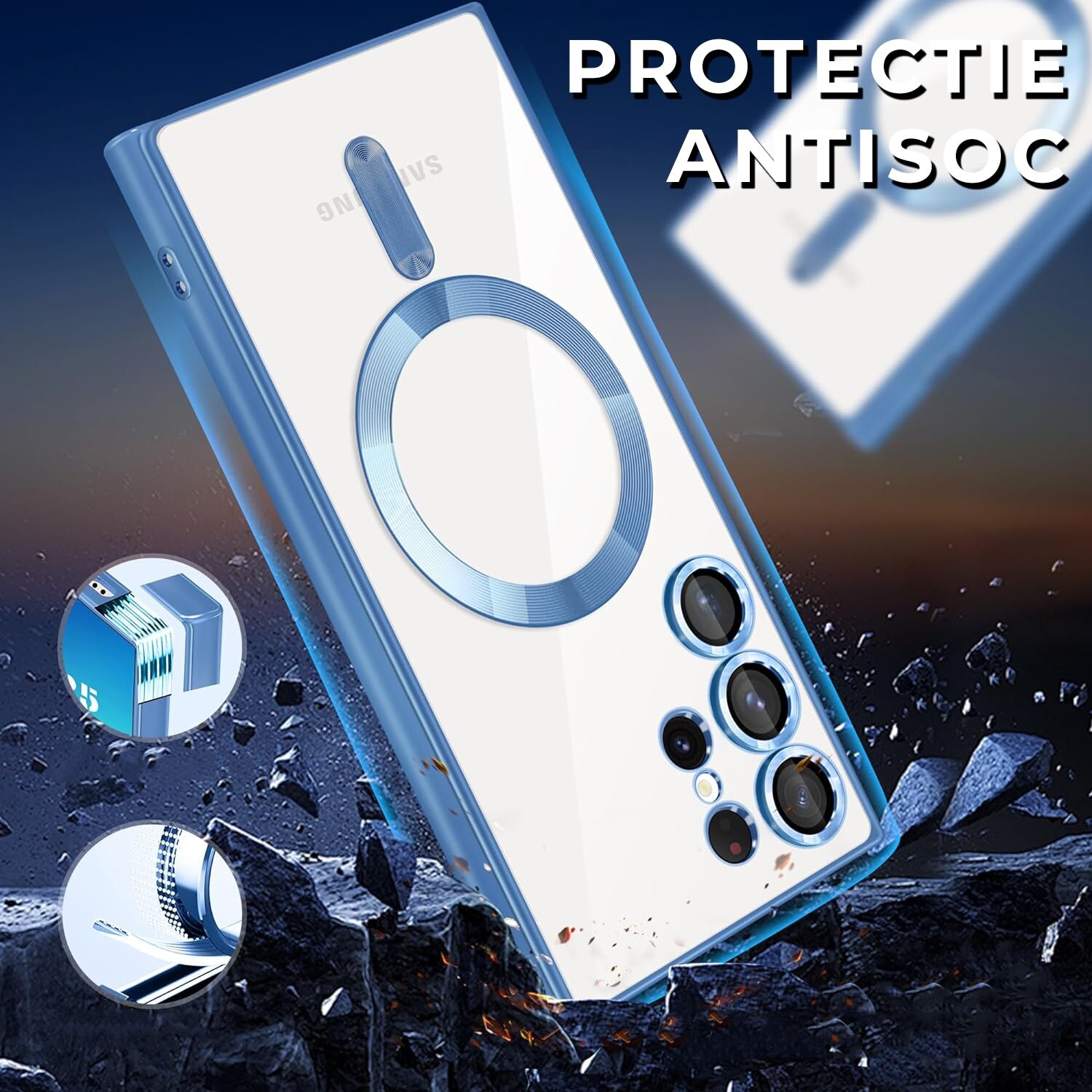 Husa pentru Samsung Galaxy S25 Ultra DaDen® MagSafe Luxury compatibil cu protectie camera, Ultra Protectie, Transparent cu margini mov