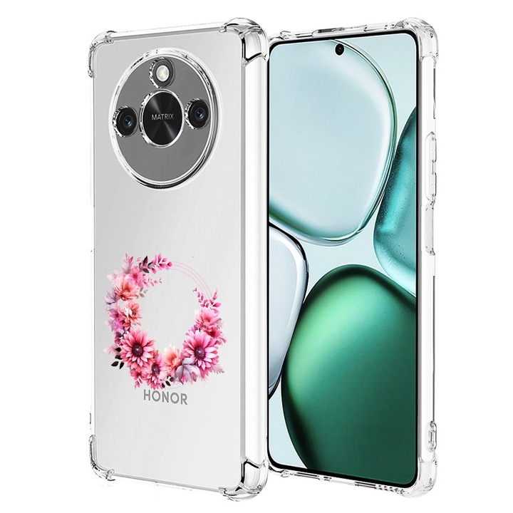 Противоударно покритие за honor x9c smart, airbag, розов венец 1, прозрачен