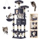 Ansamblu de joaca pentru pisici Fish & Paws ®, cu 2 bile suspendate, stalpi din fibra rezistenta din sisal pentru zgariat, foarte stabil si structura atractiva, 2 platforme de observatie, 2 hamace si 2 casute, inaltime de 206 cm, Gri antracit