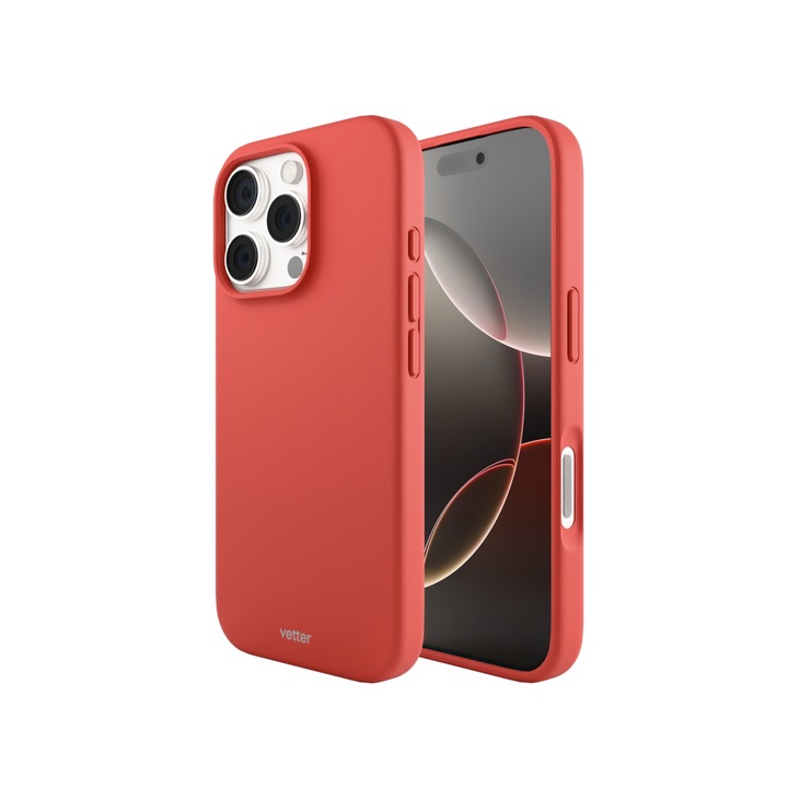 Husa pentru iPhone 16 Pro, Vetter, Clip-On Soft Touch Silk Series, Compatibil MagSafe, Red