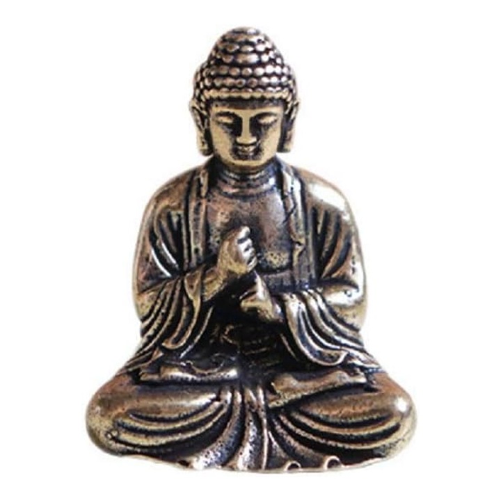 Statueta decorativa Buddha din alama, Enforose, 2.8x2.4cm, pozitie meditatie