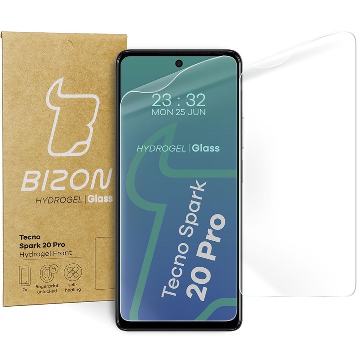 2x fólia Készlet Bizon Glass Hydrogel Screen, Tecno Spark 20 Pro kompatibilis, átlátszó