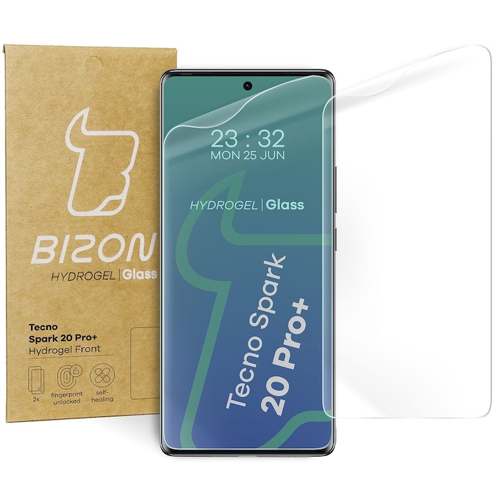 2x fólia Készlet Bizon Glass Hydrogel Screen kompatibilis Tecno Spark 20 Pro Plus, átlátszó