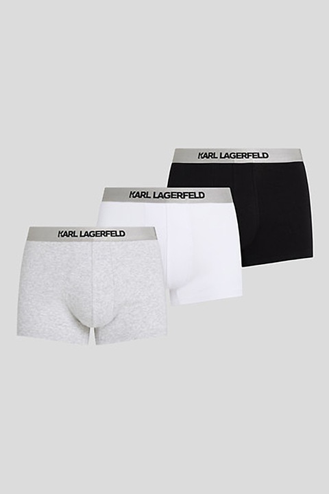 Karl Lagerfeld, Set de boxeri cu logo - 3 perechi, Alb/Negru/Gri