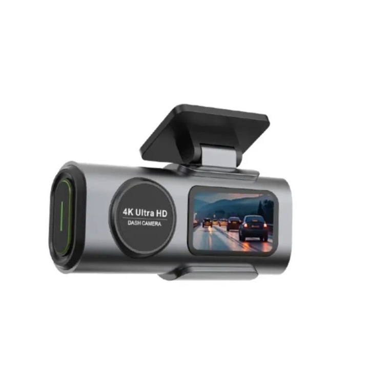 идеорегистратор SELLIUM, 4K UHD, Резолюция 3840x2160, Дисплей 1,47 инча, GPS, Wi-Fi, Нощно виждане, 170° ъгъл на заснемане, G сензор, Разпознаване на движение, Циклично записване, Телефонно приложение и включена камера за заден ход, Черен