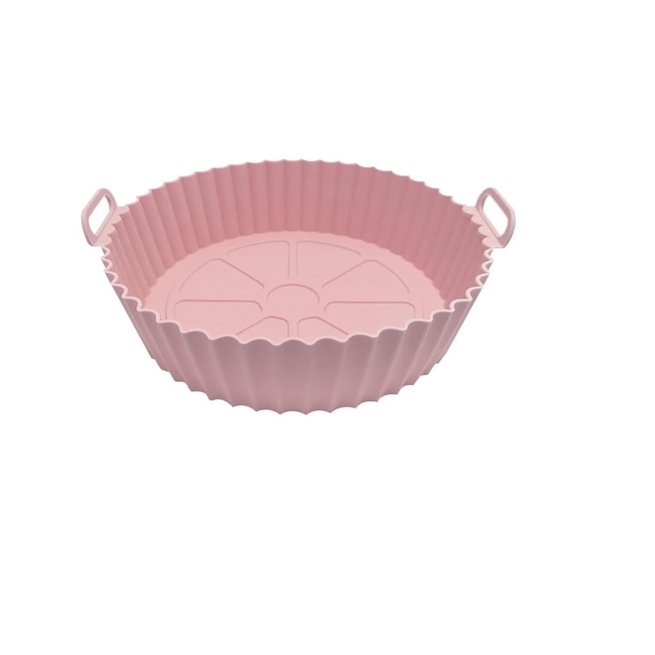 Cos din silicon pentru friteuze cu aer cald Tongboke, 22 x 19 x 6 cm, roz