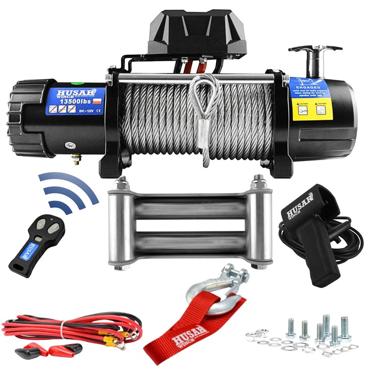 Troliu electric Husar Winch, 12V, 13500 lbs, sistem tractare