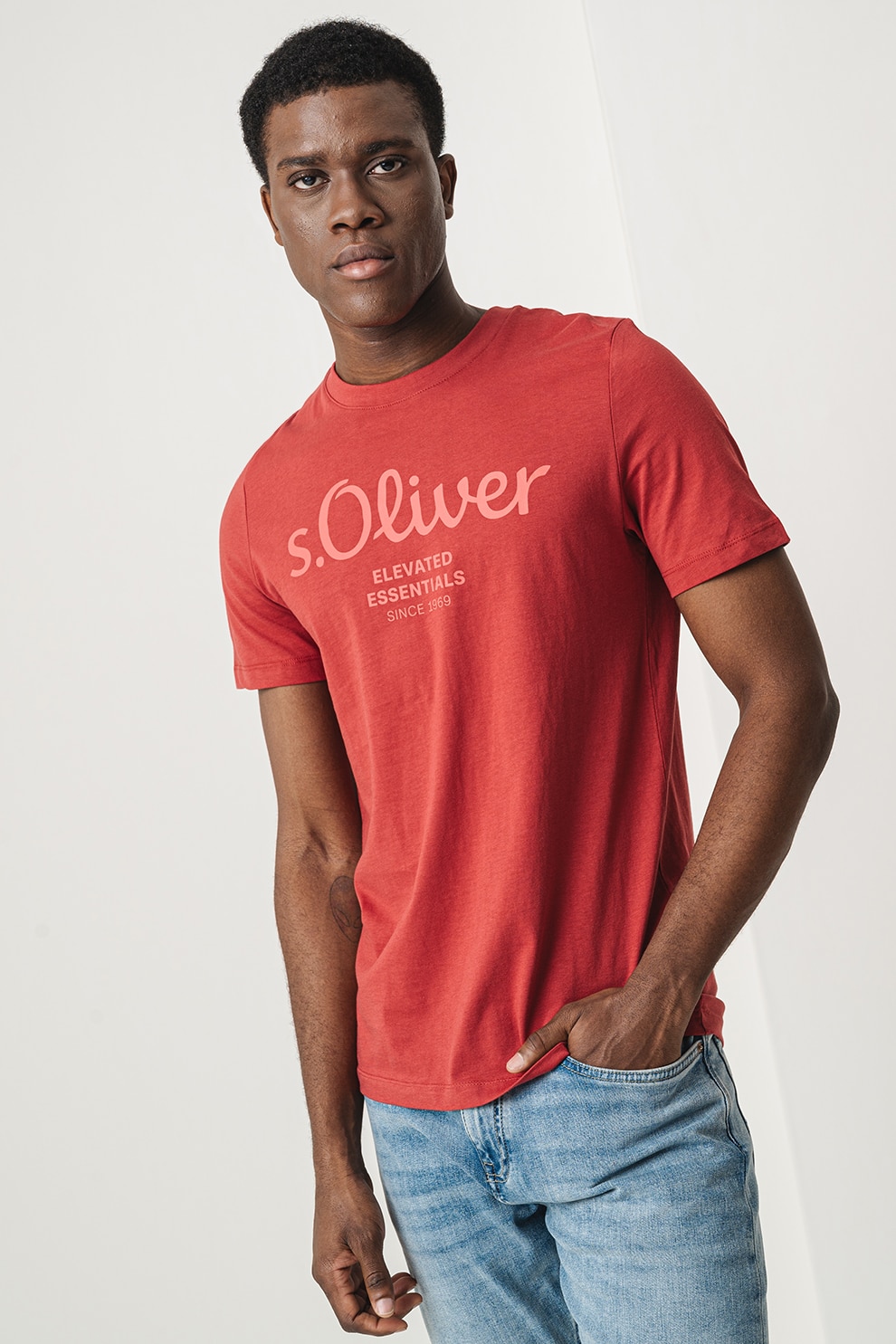 s.Oliver, Tricou de bumbac cu imprimeu logo, Rosu inchis, XL