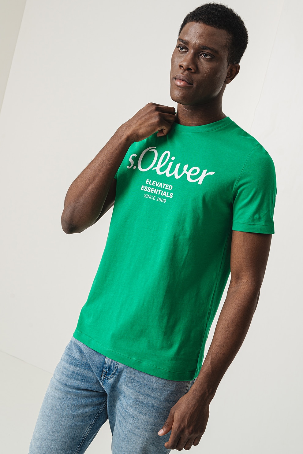 s.Oliver, Tricou de bumbac cu imprimeu logo, Verde deschis, XL