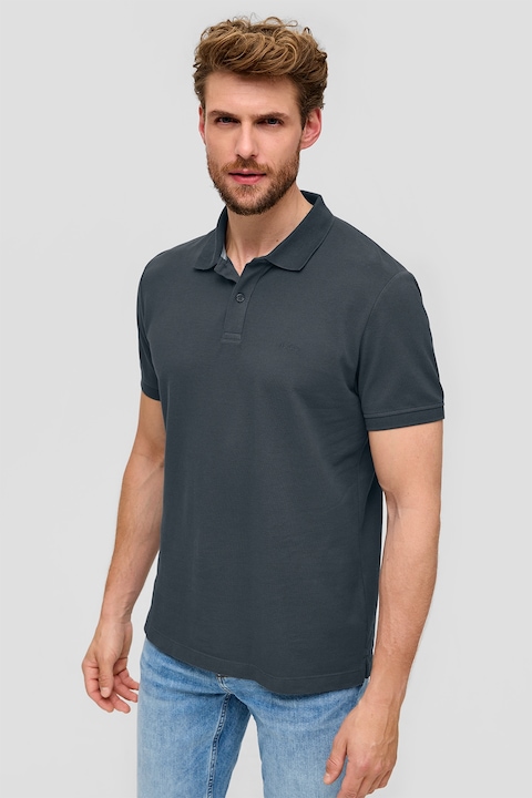 s.Oliver - Tricou polo din bumbac pique, Gri carbune