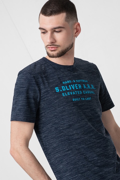 s.Oliver, Tricou cu decolteu la baza gatului si imprimeu, Albastru ultramarin