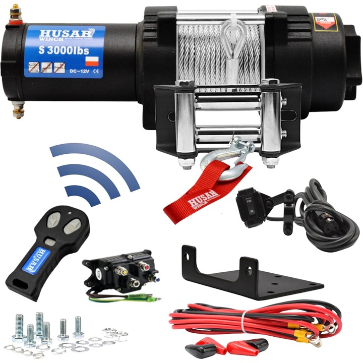 Troliu electric Husar, 12V, 3000 lbs, sistem tractare