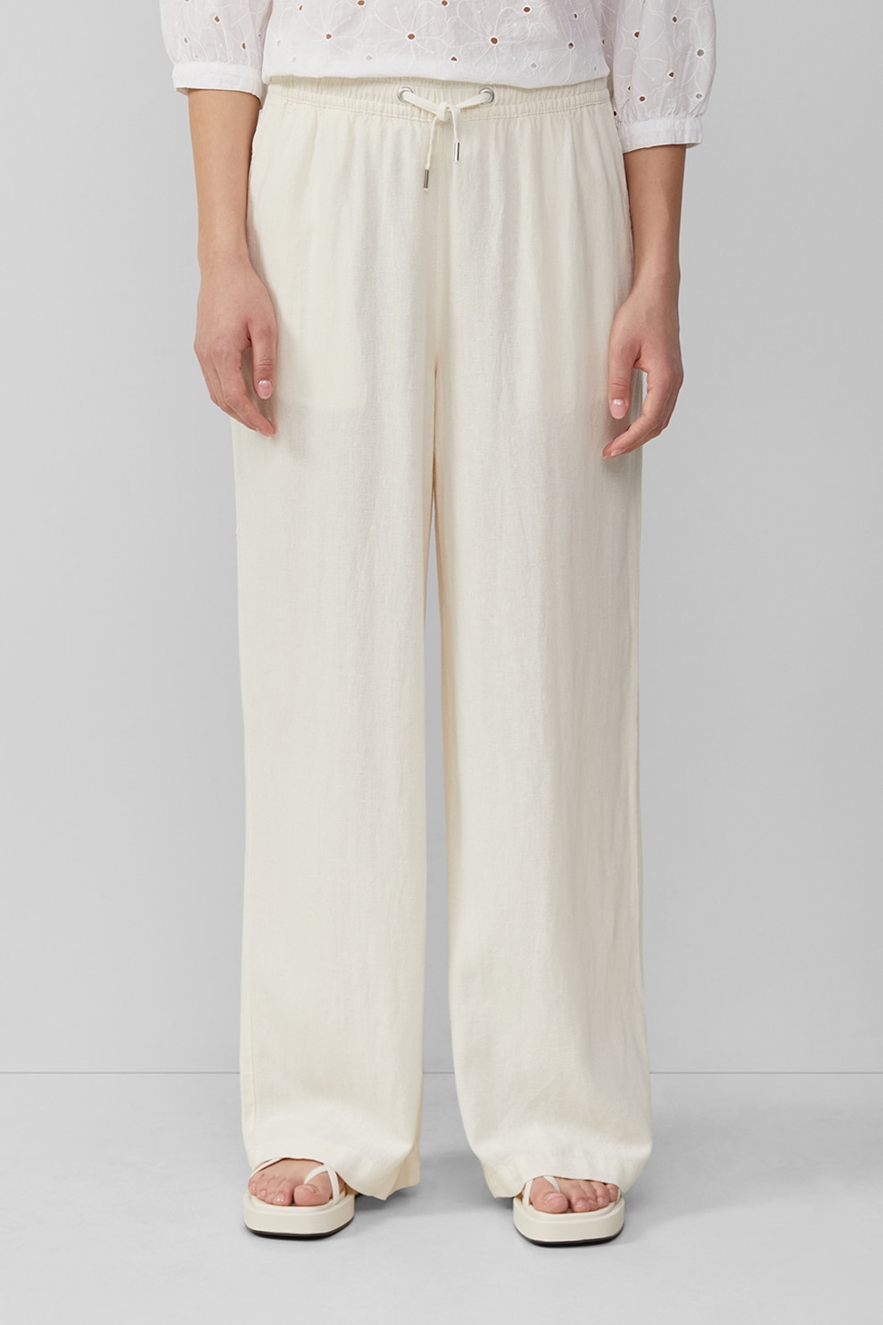 QS, Pantaloni drepti din amestec de in, Alb fildes, 36-L32