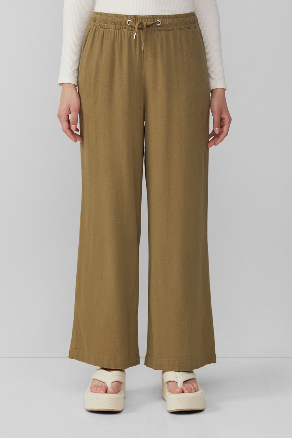 QS, Pantaloni drepti din amestec de in, Verde masliniu, 38-L32