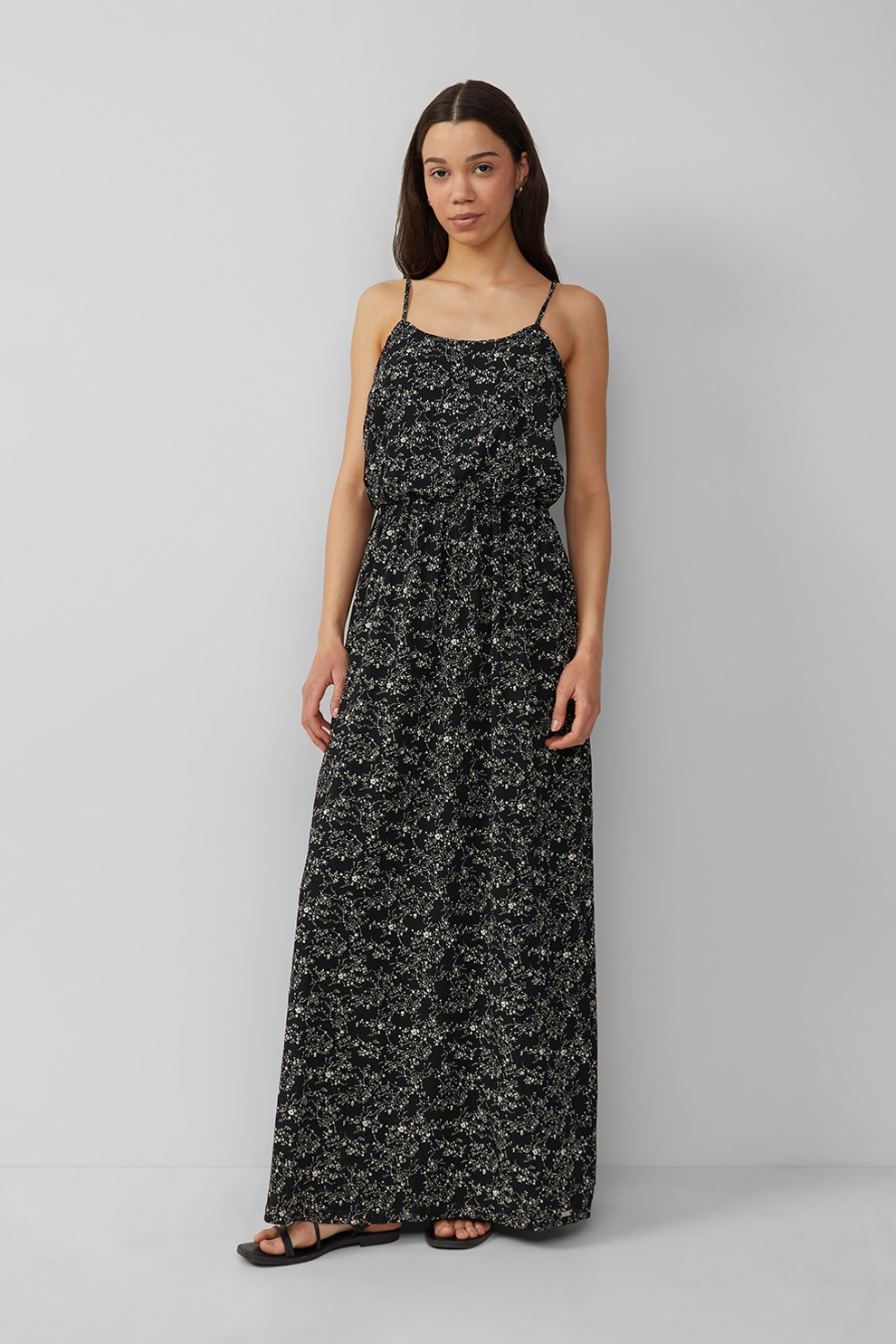 QS, Rochie maxi evazata, Alb, Albastru ultramarin, 36