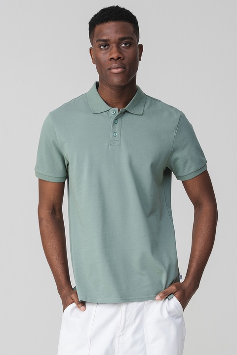 QS, Tricou polo cu model uni, Verde pal