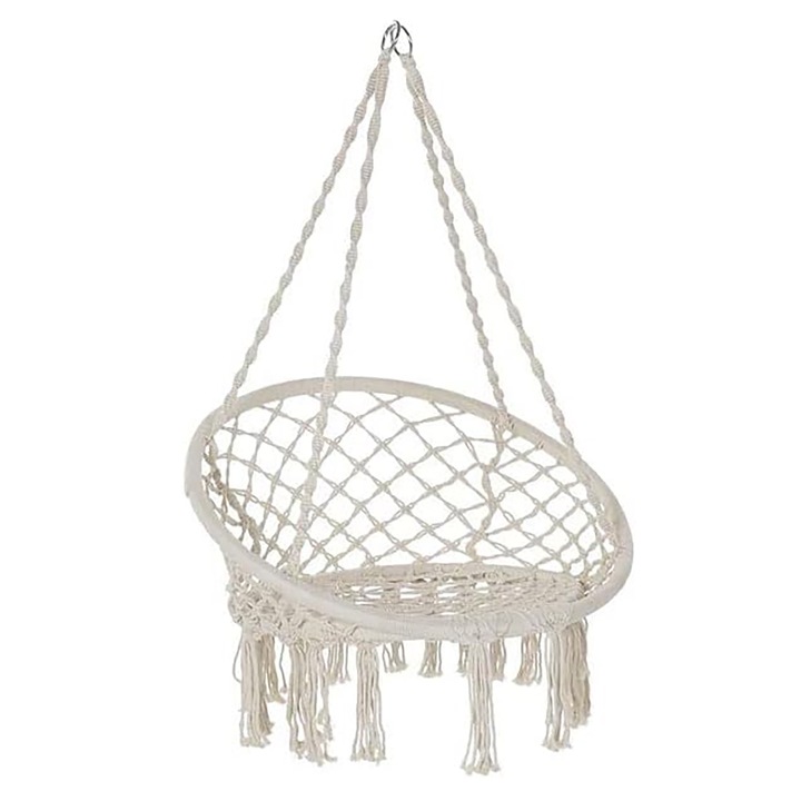 Wacorresi függőszék, makramé függőágy, fehér, 80x62x120cm, 120kg-ig tart