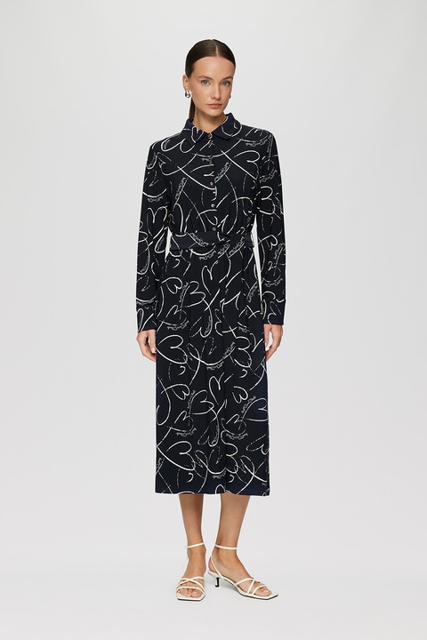s.Oliver, Rochie-camasa cu model cu inimi, Albastru ultramarin/Alb murdar