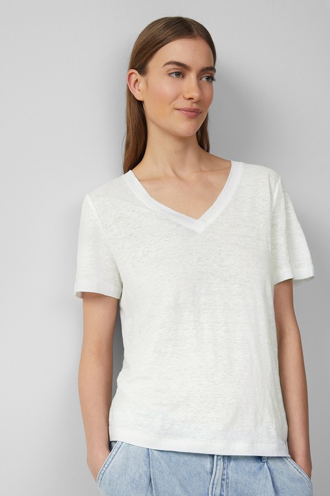 s.Oliver, Tricou uni de in cu decolteu in V, Alb optic