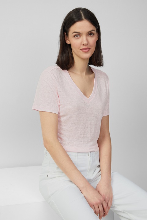 s.Oliver, Tricou uni de in cu decolteu in V, Roz pal