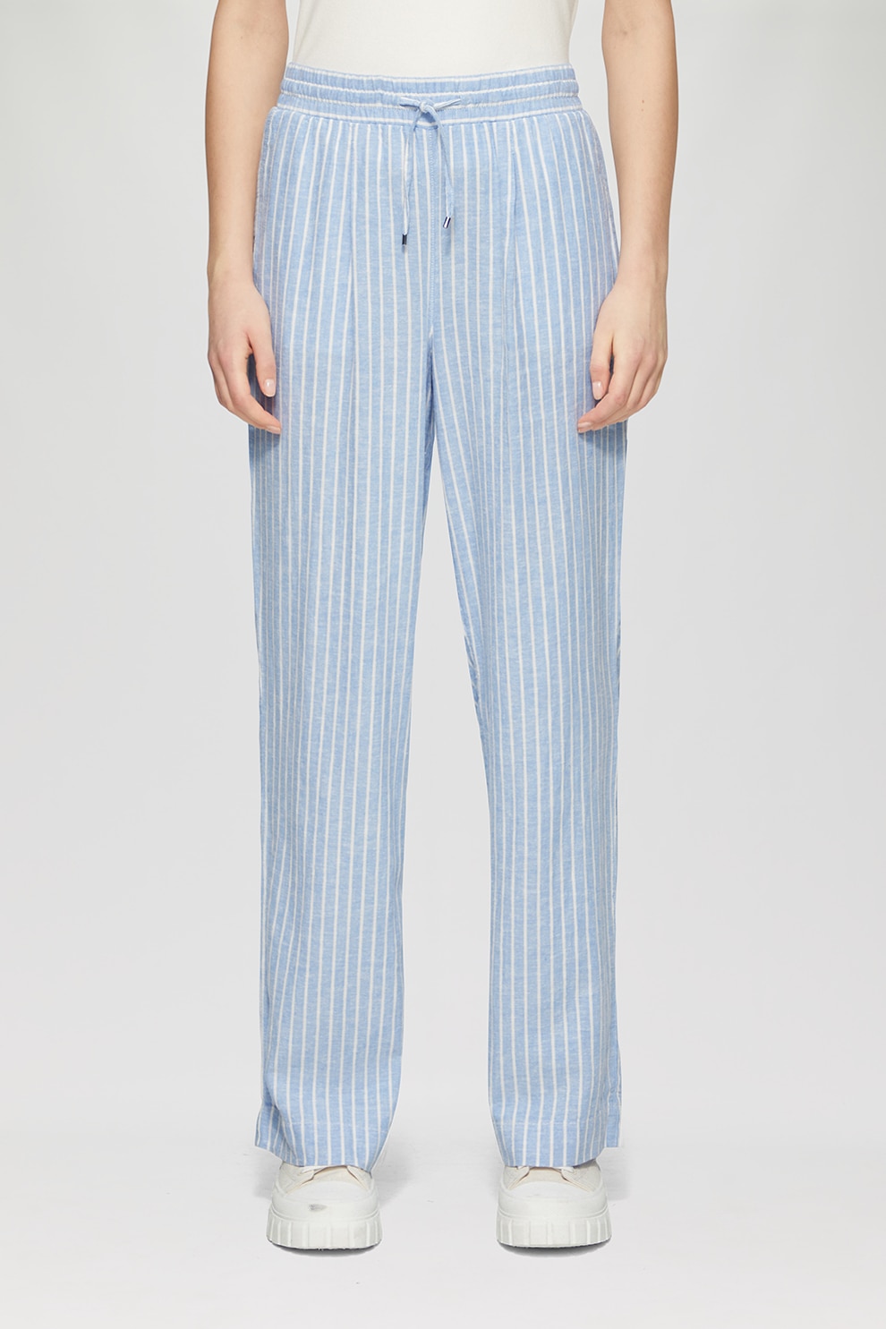 s.Oliver, Pantaloni din amestec de in cu dungi, Alb, Albastru, 38