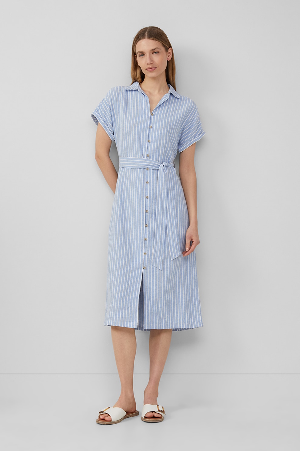 s.Oliver, Rochie-camasa cu dungi, Alb, Albastru, 36