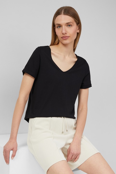 s.Oliver, Tricou lejer cu decolteu in V, Negru, XS