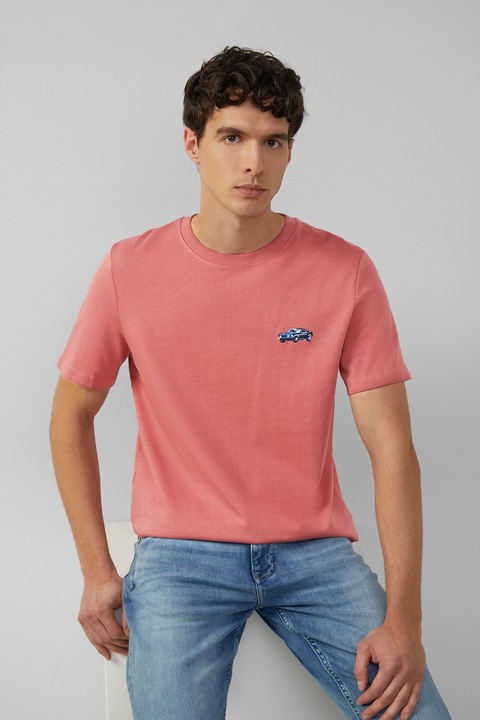 s.Oliver, Tricou cu decolteu la baza gatului si imprimeu pe piept, Rosu