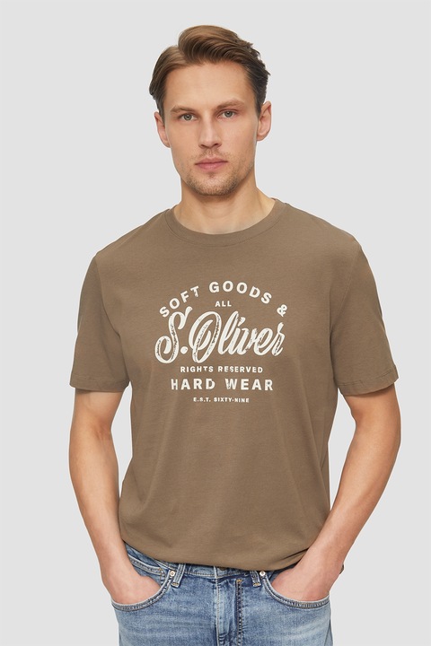 s.Oliver, Tricou cu decolteu la baza gatului si imprimeu logo, Alb/Albastru deschis