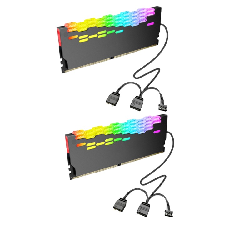 Radiator modul de memorie Dragon Armor, iluminare ARGB, 5V 3 pini, design de taiere cu diamant, instalare usoara, durabil, 2 piese, gri