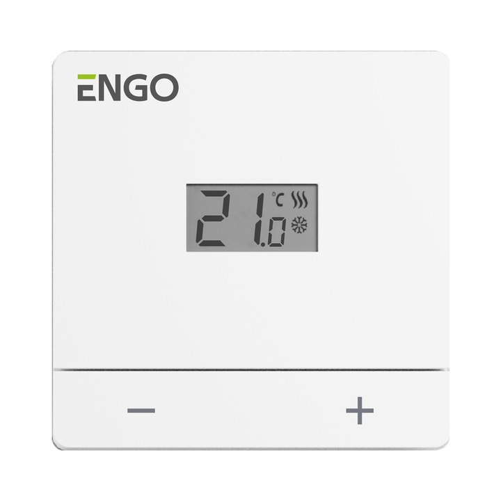 Termostat Engo EASY-BATW, wireless, montaj pe perete, alimentare pe baterii, ecran LCD, alb