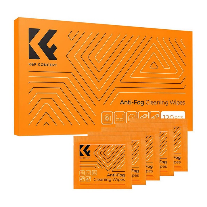 K&F Concept KF08.036 мокри кърпички за почистване, 120 бр., 10x15 см, защита против запотяване