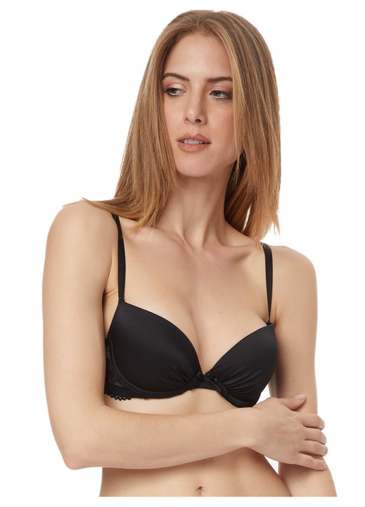 Sutien Push Up GOSSIP Aria, dubla intarire, dantela florala, negru, satin, 80C EU