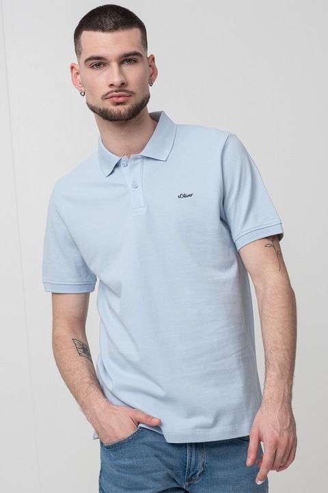 s.Oliver, Tricou polo cu model uni, Albastru deschis, L